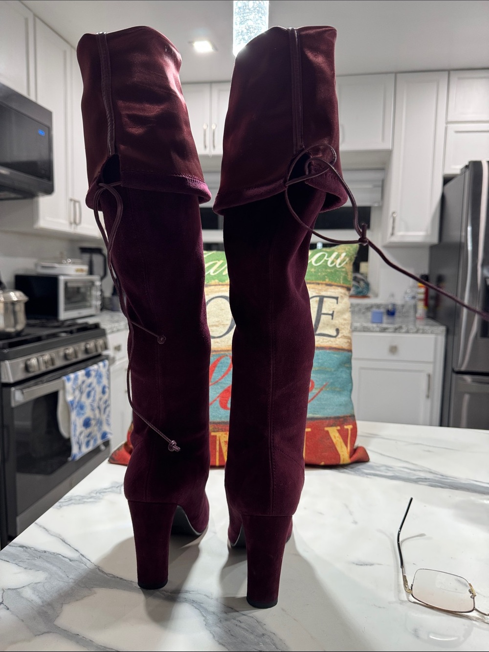 Stuart Weitzman Burgundy Over-the-Knee Suede Boots - Picture 5 of 9